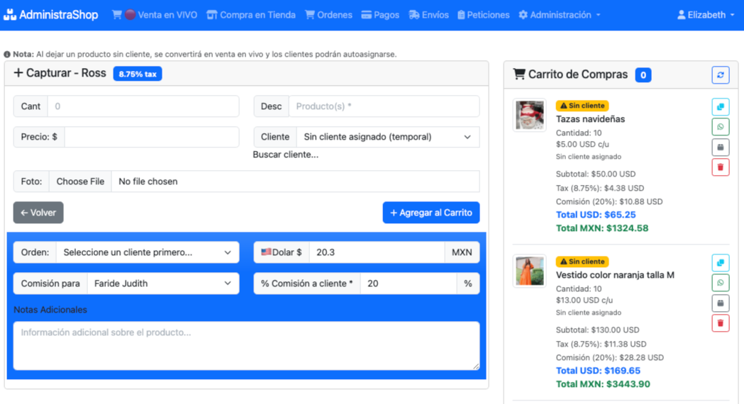Live Shopping Dashboard